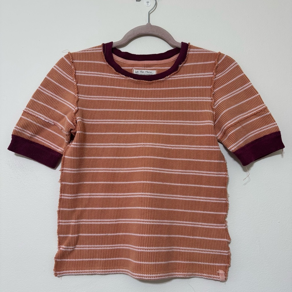 FP We the Free Tuck it Baby Ringer Striped Thermal Short Sleeve Tee